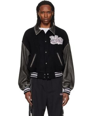 we11done Faux-Leather Varsity Jacket - Black