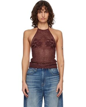 Amiri Burgundy Floral Crochet Open Back Tank Top - Blue