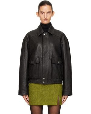 DUNST Oversized Vintage Leather Blouson Jacket - Black