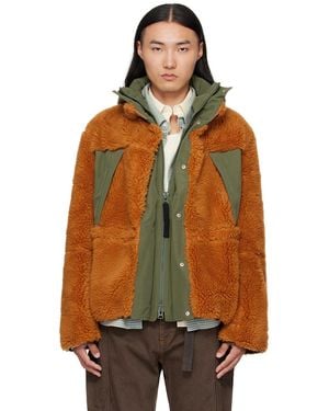Sacai Khaki Fleece & Grosgrain Jacket - Brown