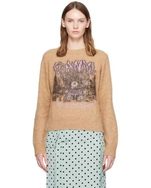 Ganni Pull En Tricot Brossé D'Alpaga À Image À Logo - Multicolore