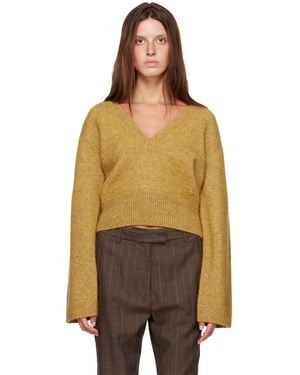 Ganni Melange Mohair Deep V-Neck Sweater - Brown