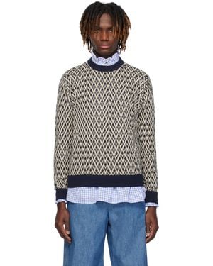 Valentino ネイビー＆ベージュ 'Toute La V' プルオーバー - ブラック