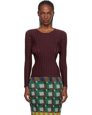 Pleats Please Issey Miyake Burgundy Rib Pleats January T-Shirt - Red