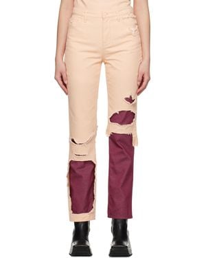 Raf Simons Pink & Burgundy Double Destroyed Jeans - Red