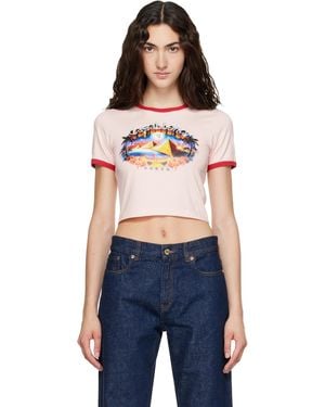 CASABLANCA Pyramid Tourism Cropped Baby Short Sleeve T‑Shirt - Blue