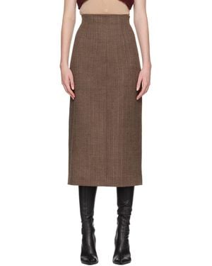 Maison Margiela Herringbone Virgin Wool Midi Skirt - Brown