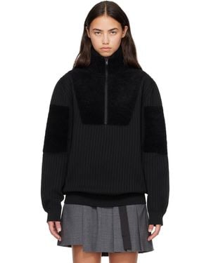 Y-3 Knitted Panel Blocked Half Zip Sweater - Black