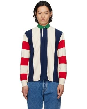 Drake's Off- & Vertical Block Stripe Cotton Rugby Polo - Red