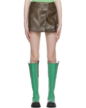 Ganni Brown Patent Faux-leather Miniskirt - Green
