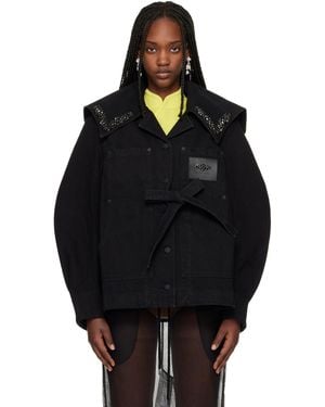 Simone Rocha Sailor Collar Workwear Bow Denim Jacket - Black
