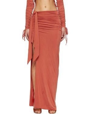 Balmain Knotted Split Jersey Maxi Skirt - Red