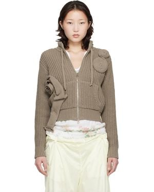 OPEN YY Taupe Applique Knit Zipup Jumper - Green