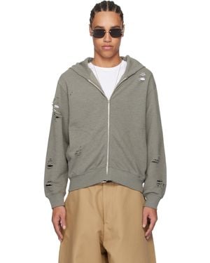 Acne Studios Pull À Capuche Vert À Glissière - Gris