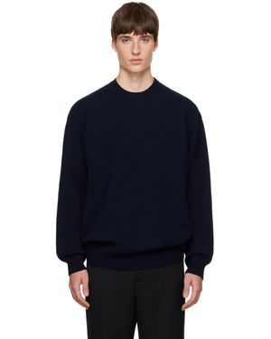 Jil Sander Pull Bleu Marine En Laine Et Cachemire À Col Ras Du Cou