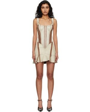 KNWLS Taupe & Scallop Leather Minidress - Black