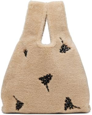 Simone Rocha Embellished Faux Fur Shopper Tote - Natural