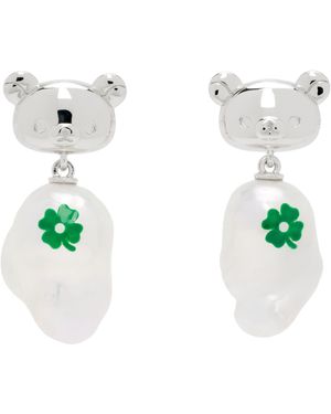 Jiwinaia Boucles D'Oreilles À Perle Baroque Et À Image De Trèfle Édition Rilakkuma - Vert