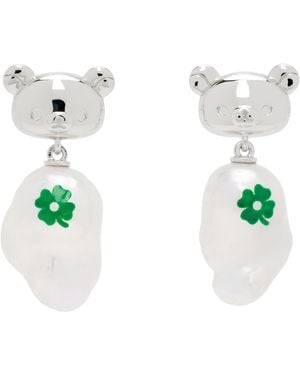 Jiwinaia Rilakkuma Edition Clover Baroque Pearl Earrings - Green