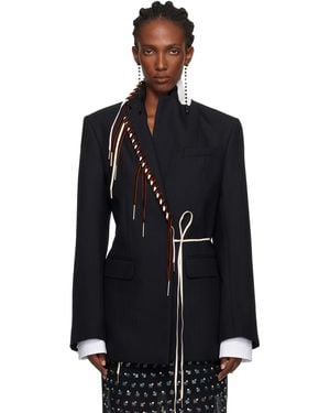 Dries Van Noten Herringbone Worsted Wool Blazer - Black