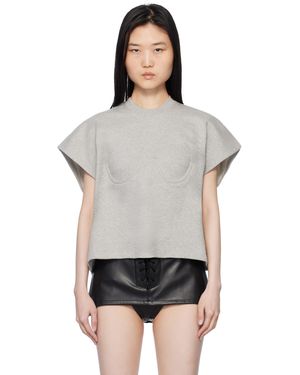 Pushbutton T-Shirt Sans Manches Gris En Jersey À Soutien-Gorge Intégré - Noir