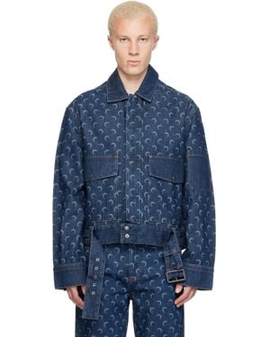 Marine Serre Belted Trucker Denim Jacket - Blue