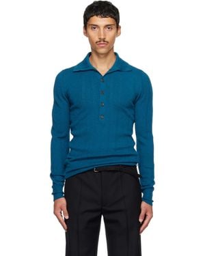 Dries Van Noten Pointelle Polo - Blue