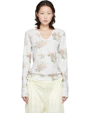 OPEN YY Floral Hook Long Sleeve Henley - White