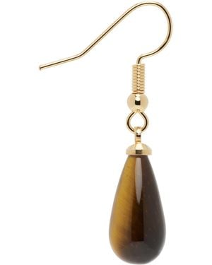 Dries Van Noten ゴールド&ブラウン タイガーアイ シングルピアス - ブラック