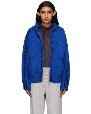 OPEN YY Stitch Zip Up Knit Hoodie - Blue