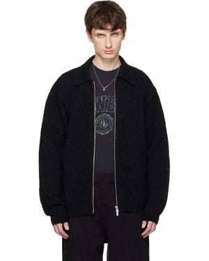 vowels Eyelet Knitted Zip-Up Jacket - Black