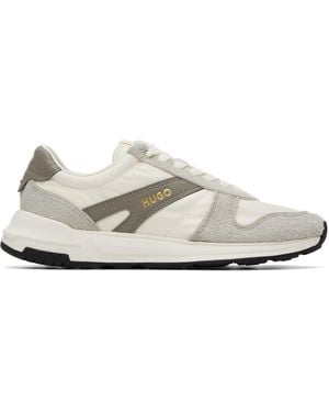 HUGO Off- & Logo Detail Suede-Trim Trainers - White