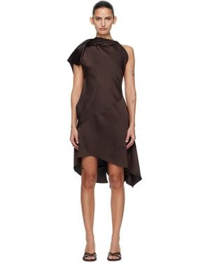 AARON ESH Crepe Satin Cape Sleeve Midi Dress - Black