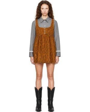 Ganni Leopard Denim Minidress - Brown