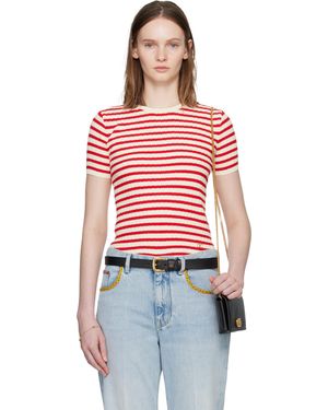 Valentino Knit Stripe Short Sleeve Sweater - Red