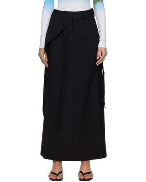 MM6 by Maison Martin Margiela Tailoring Wool Canvas Tie Maxi Skirt - Black