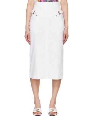Versace Jeans Couture Baroque Buckle Denim Midi Skirt - White