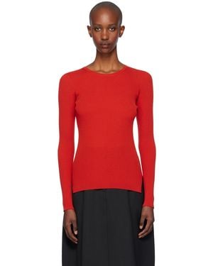 AURALEE Wool Soft Rib Crew Neck Sweater - Red