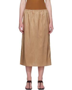 Carven Pull-On Silk Toile Midi Skirt - Natural