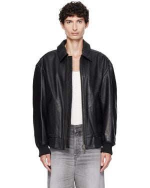 BOSS Washed Aviator Leather Jacket - Black