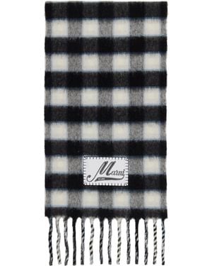 Marni Double Check Logo Wool Mohair Scarf - Black