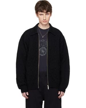 vowels Eyelet Knitted Zip-Up Jacket - Black