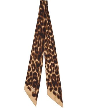 Lanvin Tan Leopard Print Silk Twilly Scarf - Multicolour