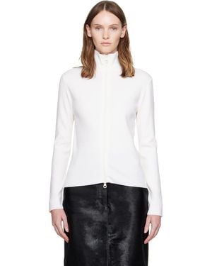 Courreges Cardigan Blanc En Laine Mérinos À Glissière
