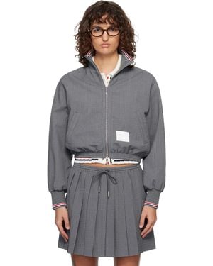 Thom Browne Wool Seersucker Zip Up Track Jacket - Grey