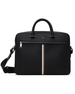 BOSS Faux-Leather Signature Stripe Briefcase - Black