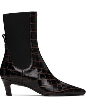 TOTEME Croco-Embossed Mid-Heel Boots - Black