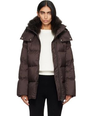 Yves Salomon Waterproof Technical Lambswool Trim A-Line Down Jacket - Black