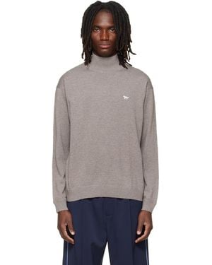 Maison Kitsuné Taupe Profile Fox Comfort Mock Neck Sweater - Gray