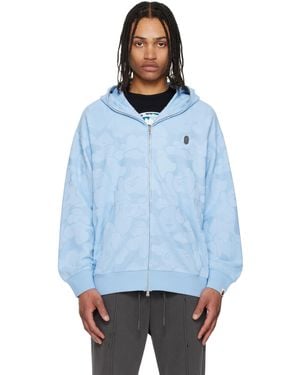 A Bathing Ape Pull À Capuche À Glissière Bleu À Motif Camouflage En Jacquard Et À Écusson À Logo